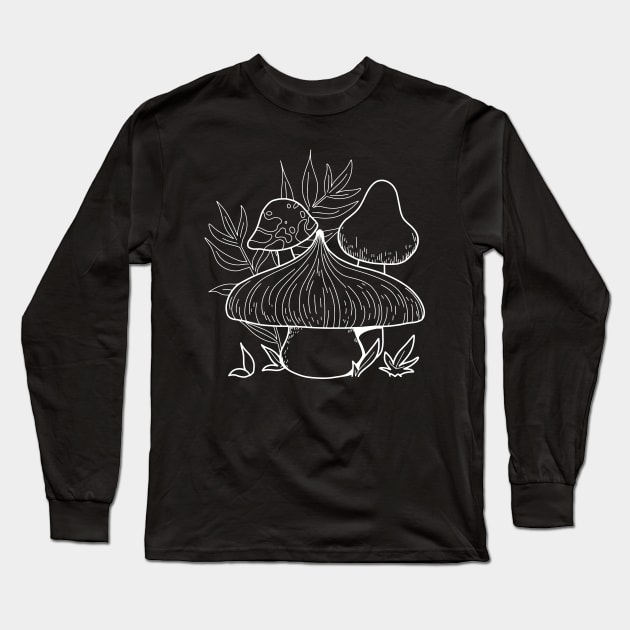 Line Art Design Mushroom Long Sleeve T-Shirt by Promen Shirts